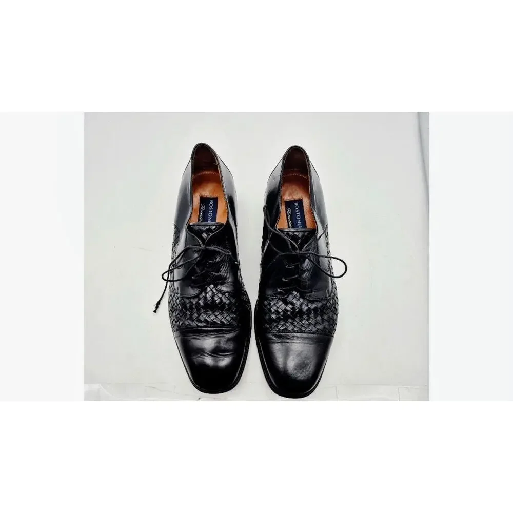 Bostonian Florentine Men's Black Woven Leather Oxford Shoes Italy Size 10 M Vtg